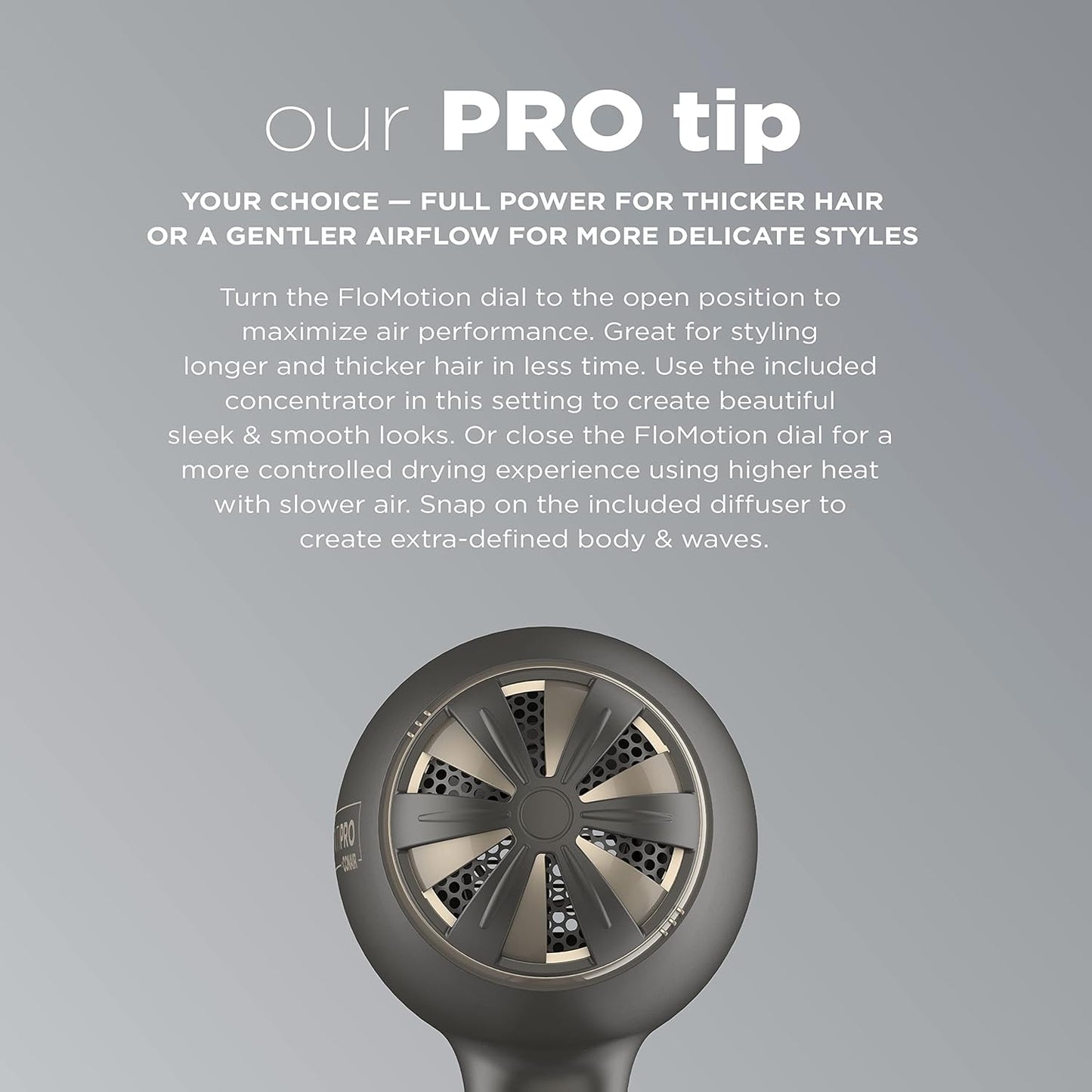 InfinitiPRO Conair FloMotion Pro Hair Dryer Adjustable Airflow