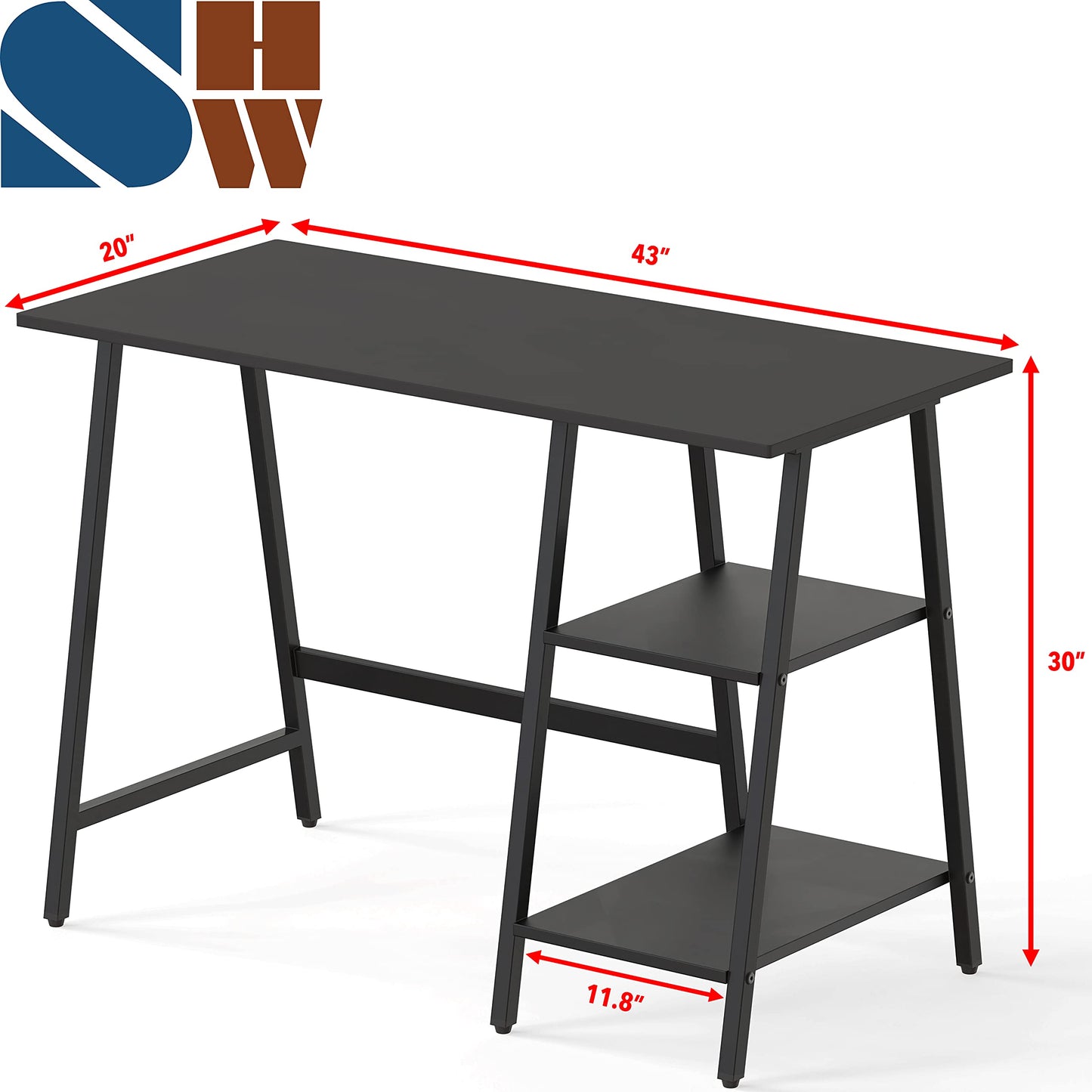 SHW 43 Inch Home Office Desk with Open Storage