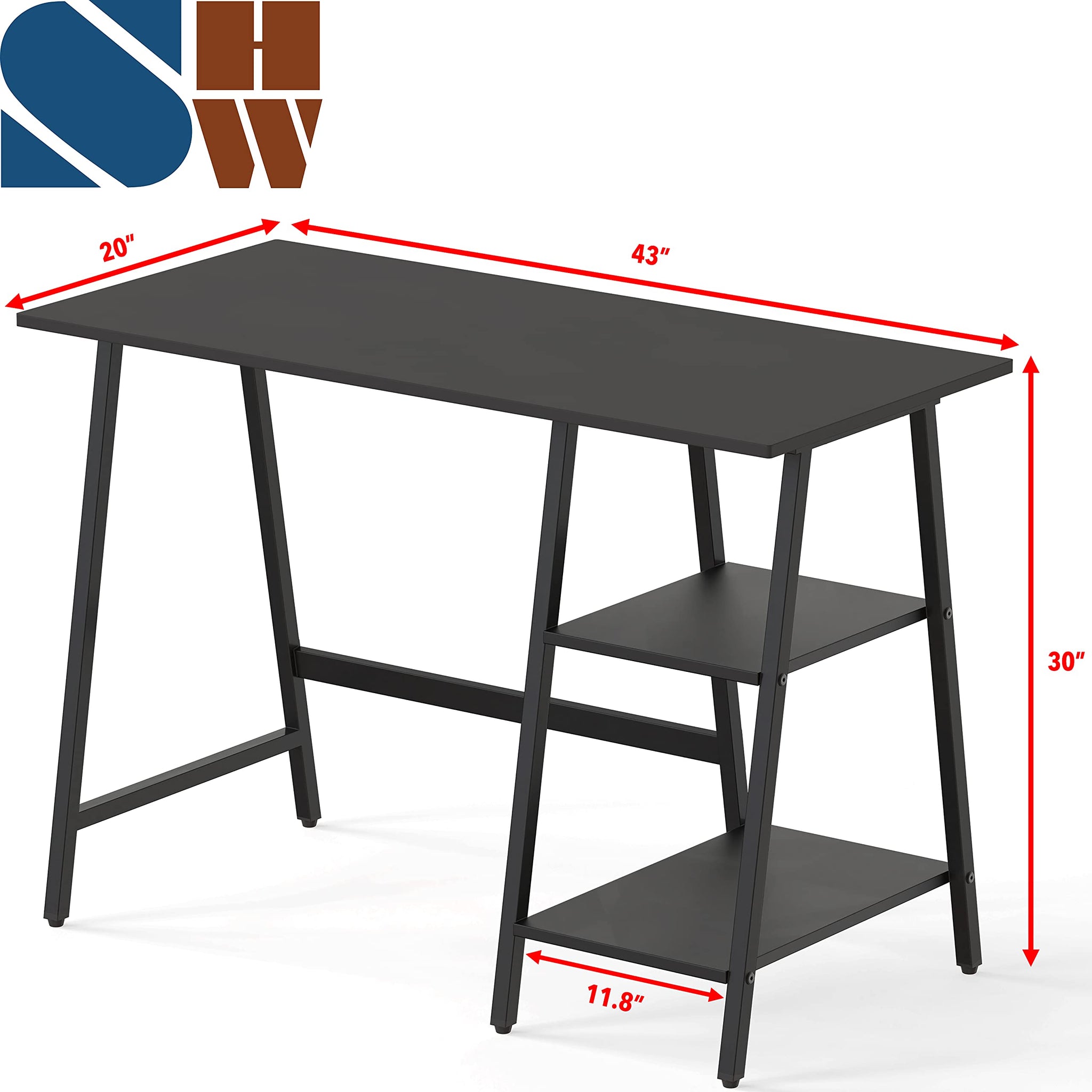SHW 43 Inch Home Office Desk with Open Storage