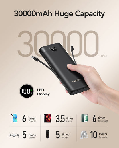 VEEKTOMX Portable Charger 10000mAh BuiltIn Cables Fast Charge