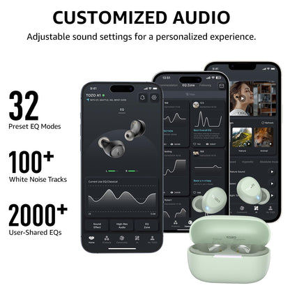 TOZO A1 Wireless Earbuds Bluetooth 5.3 Light Weight in Ear IPX5 Waterproof Headphones 2 Mic for AI Calls, Immersive Premium Sound Bass Headset with Charging Case, 32 Presets EQ Customization via App
