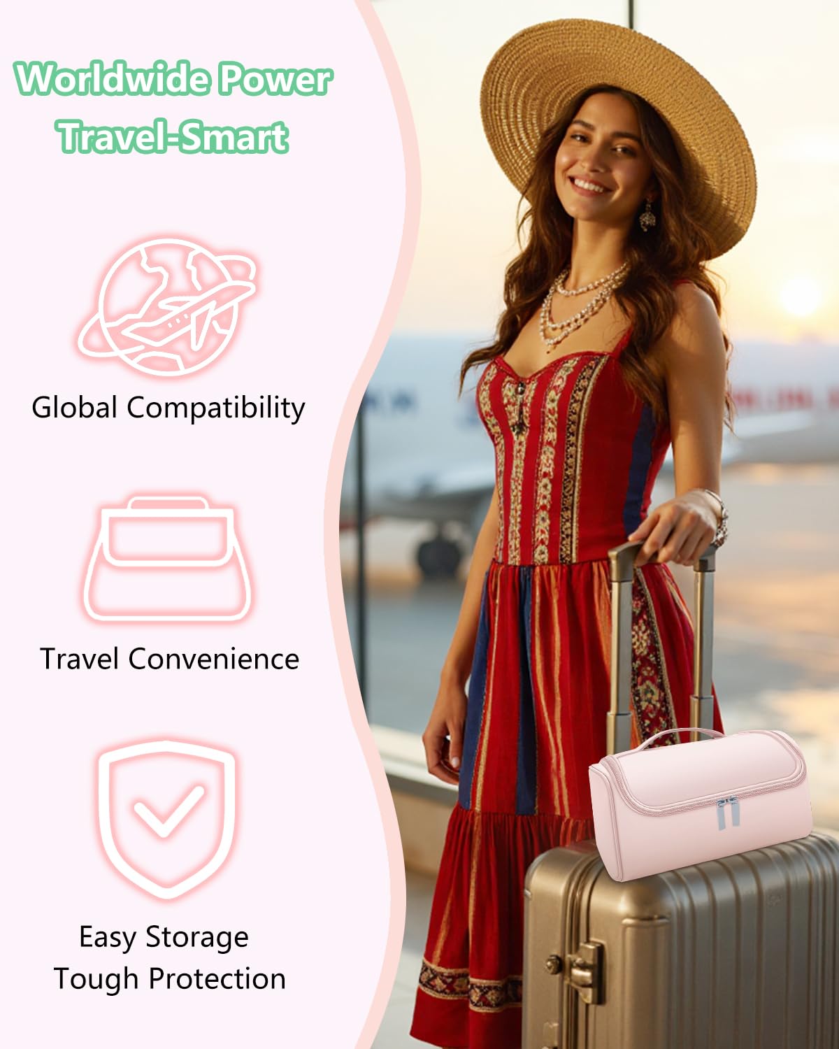 Dual Voltage Hair Dryer Brush for Travel Styling