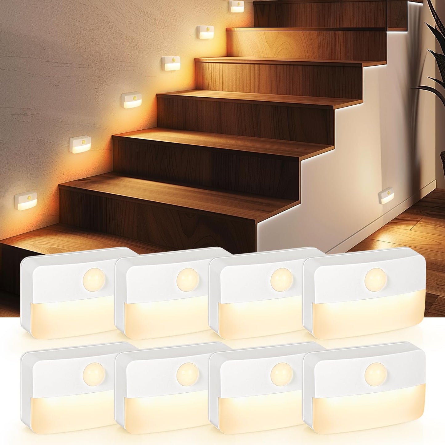 8 Pack Motion Sensor Stair Lights Battery Operated Indoor