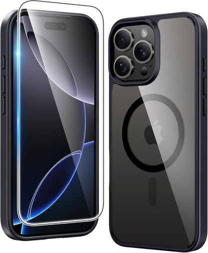 FNTCASE IPhone 16 Case Clear Magnetic MagSafe Screen Protector Drop Proof Rugged