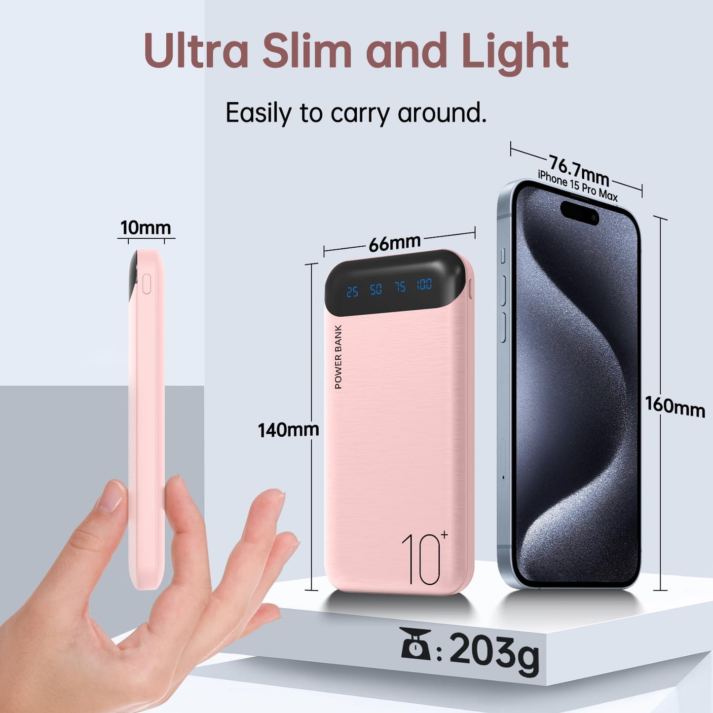 Power Bank 10000mAh Portable Charger Slim Battery Pack USB C
