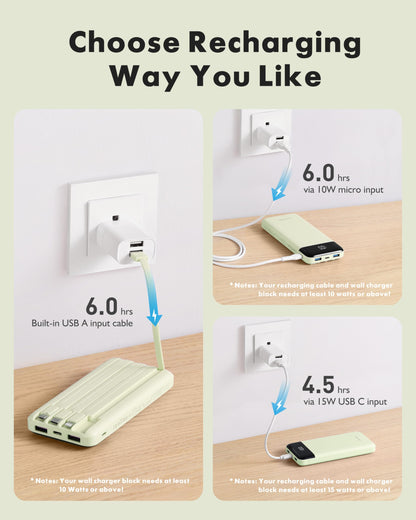Charmast Slim 10000mAh Power Bank With Built In Cables