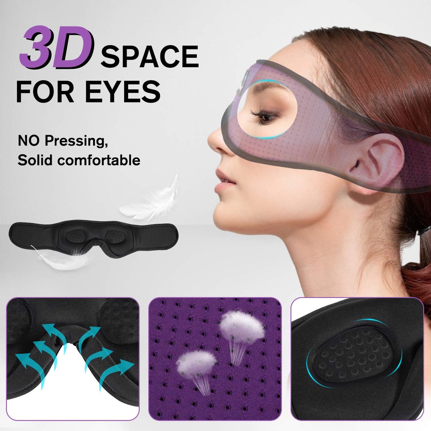 Sleep Headphones Bluetooth Eye Mask for Side Sleepers