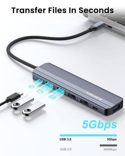 USB C Hub Docking Station Dual 4K HDMI 60Hz With 100W PD