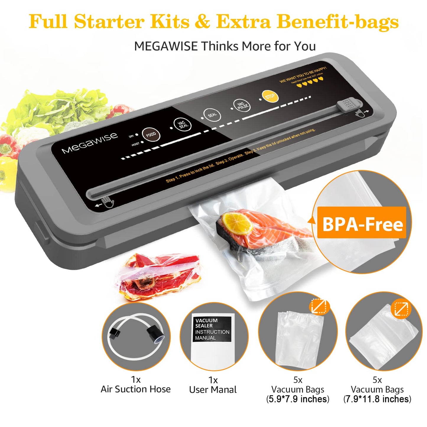 MegaWise Vacuum Sealer Machine With 80kPa Suction Power