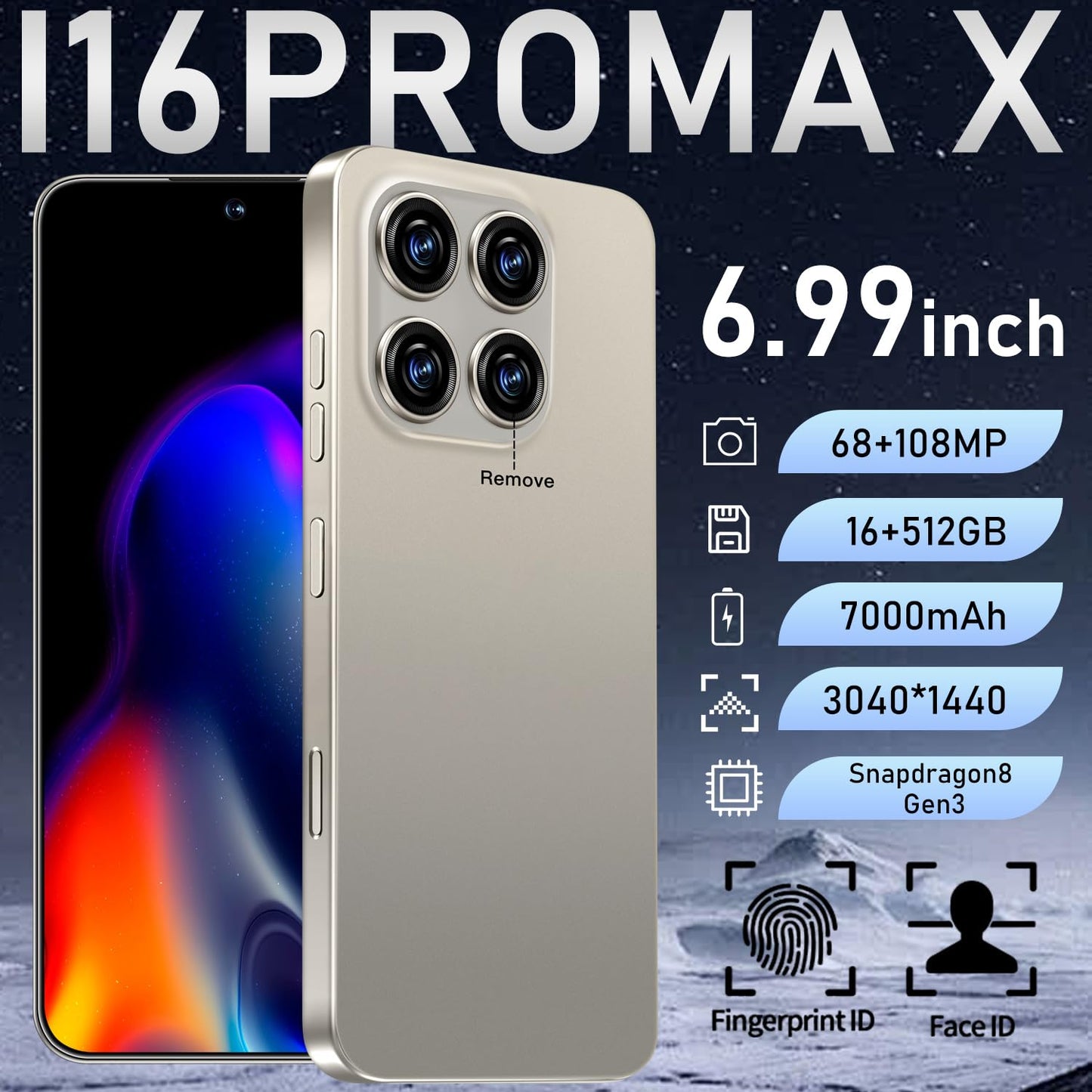 MMY 16PROMA X Unlocked Phone 6.99in HD Android 14 7000mAh 5G 16GB 512GB Deep Blue