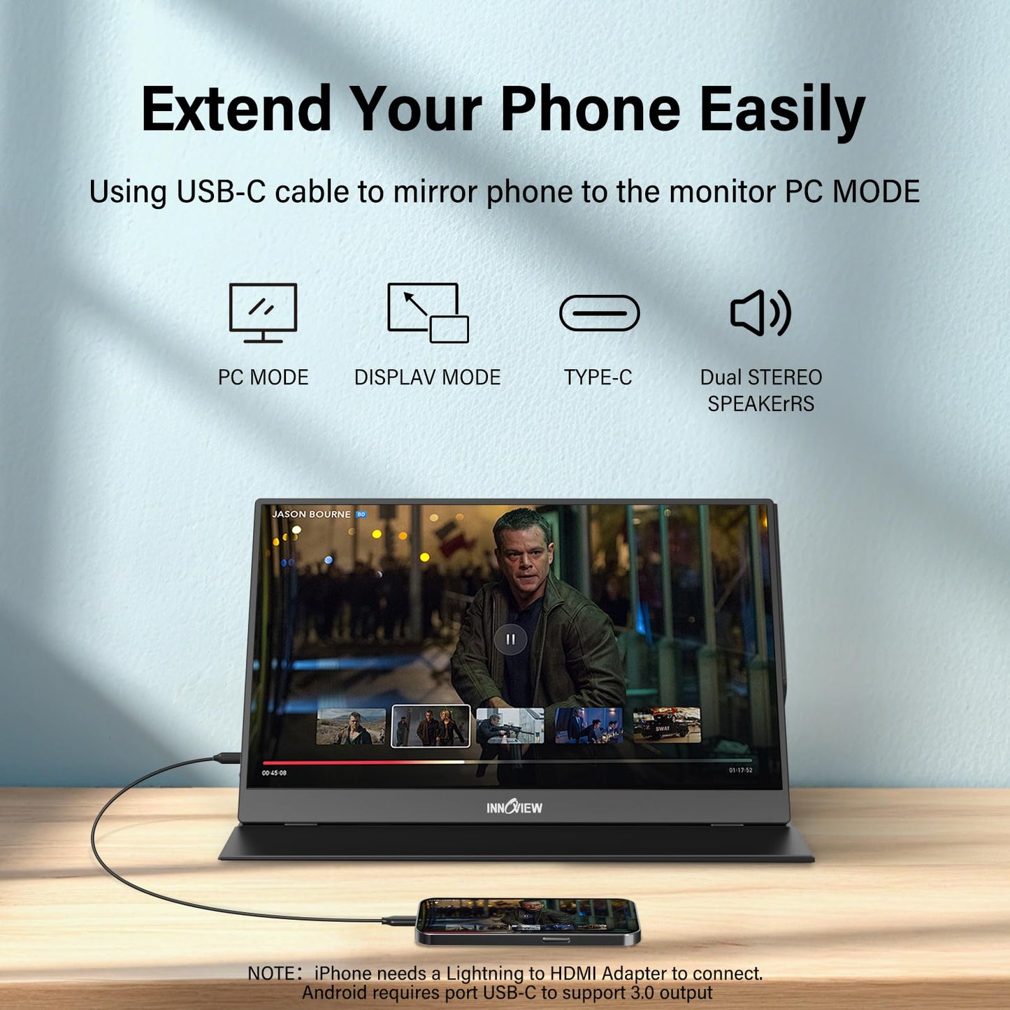 InnoView 15 Inch Portable Monitor FHD 1080P HDMI USB C