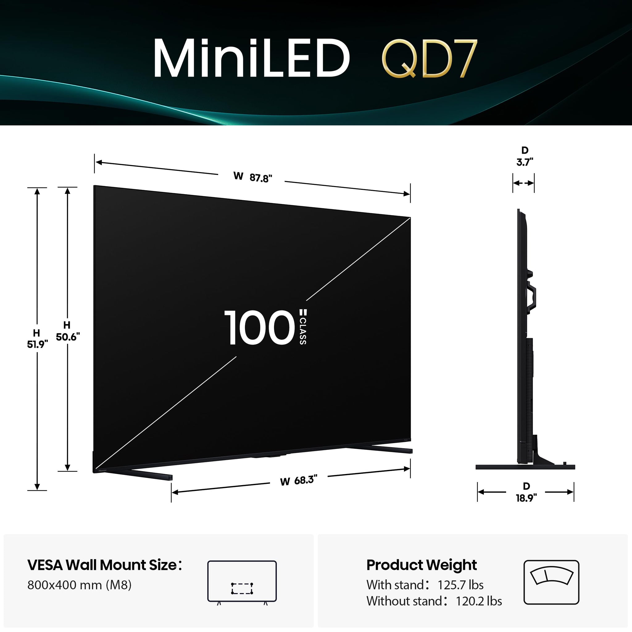 Hisense 50 Inch QLED Mini LED Smart TV with Dolby Vision