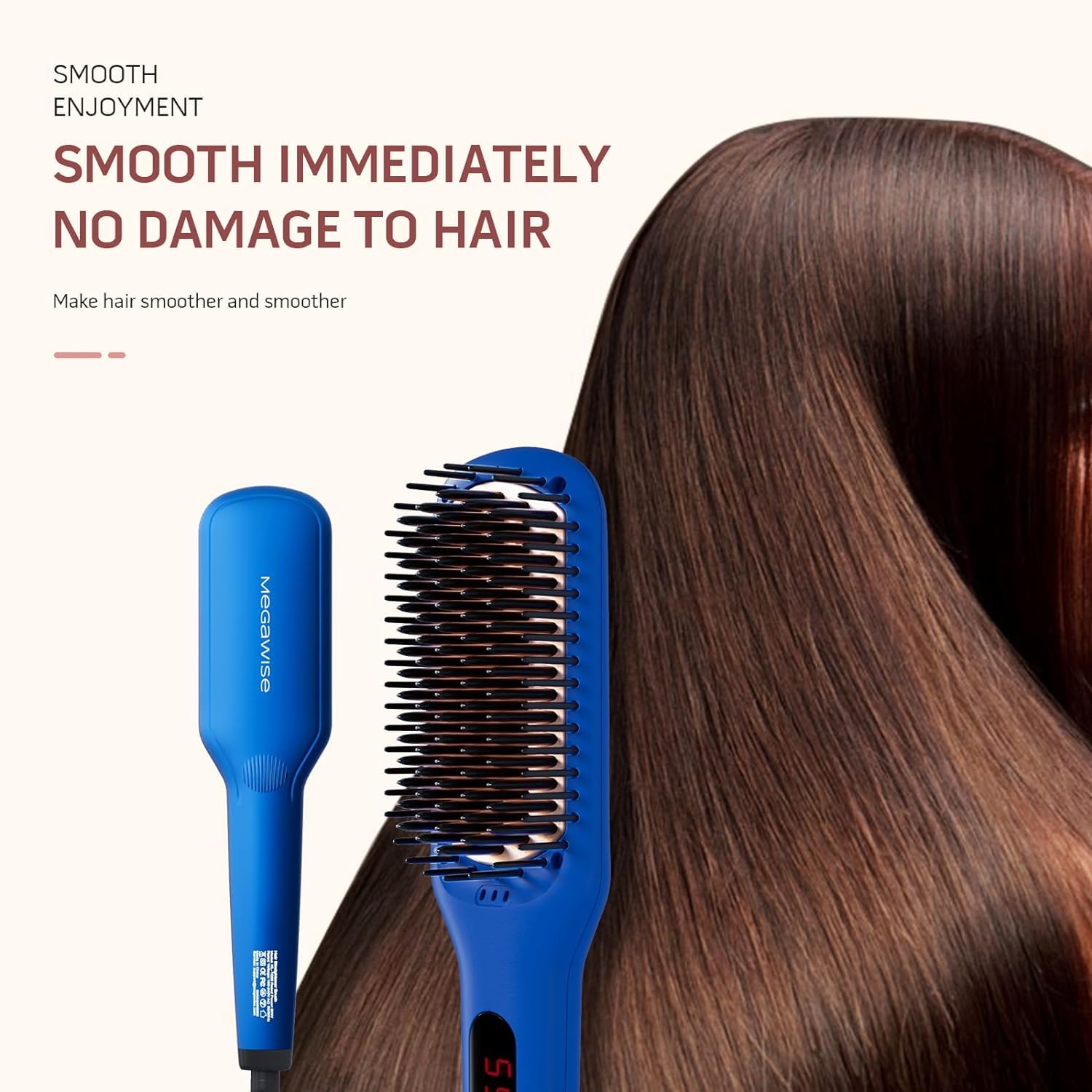 Megawise Pro Ceramic Hair Straightener Brush with Fast Heating