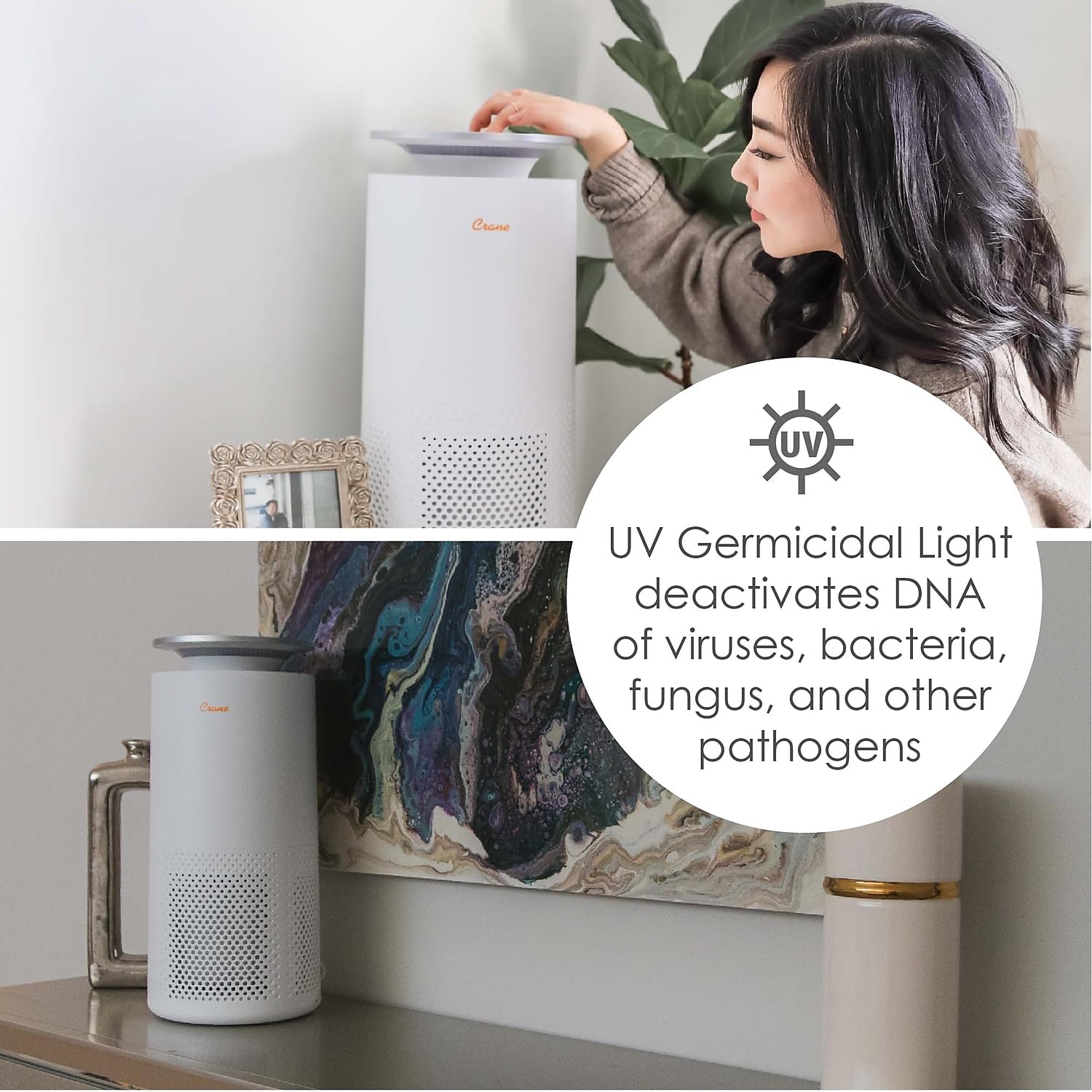 Crane HEPA Air Purifier with UV Lamp for Clean Air