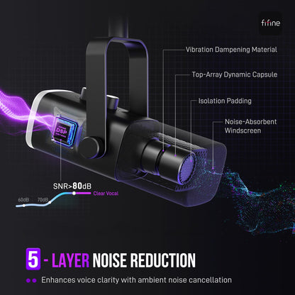 FIFINE USB XLR Dynamic Microphone AM8 Mute Button RGB Light