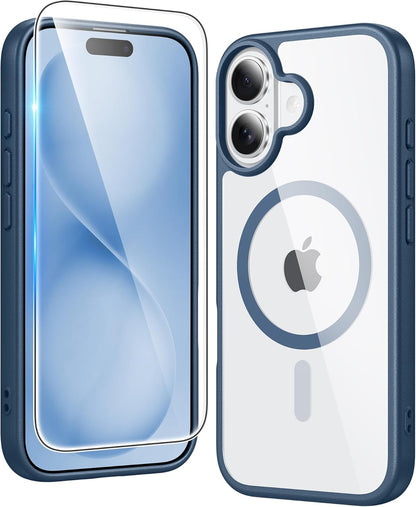 FNTCASE IPhone 16 Case Clear Magnetic MagSafe Screen Protector Drop Proof Rugged