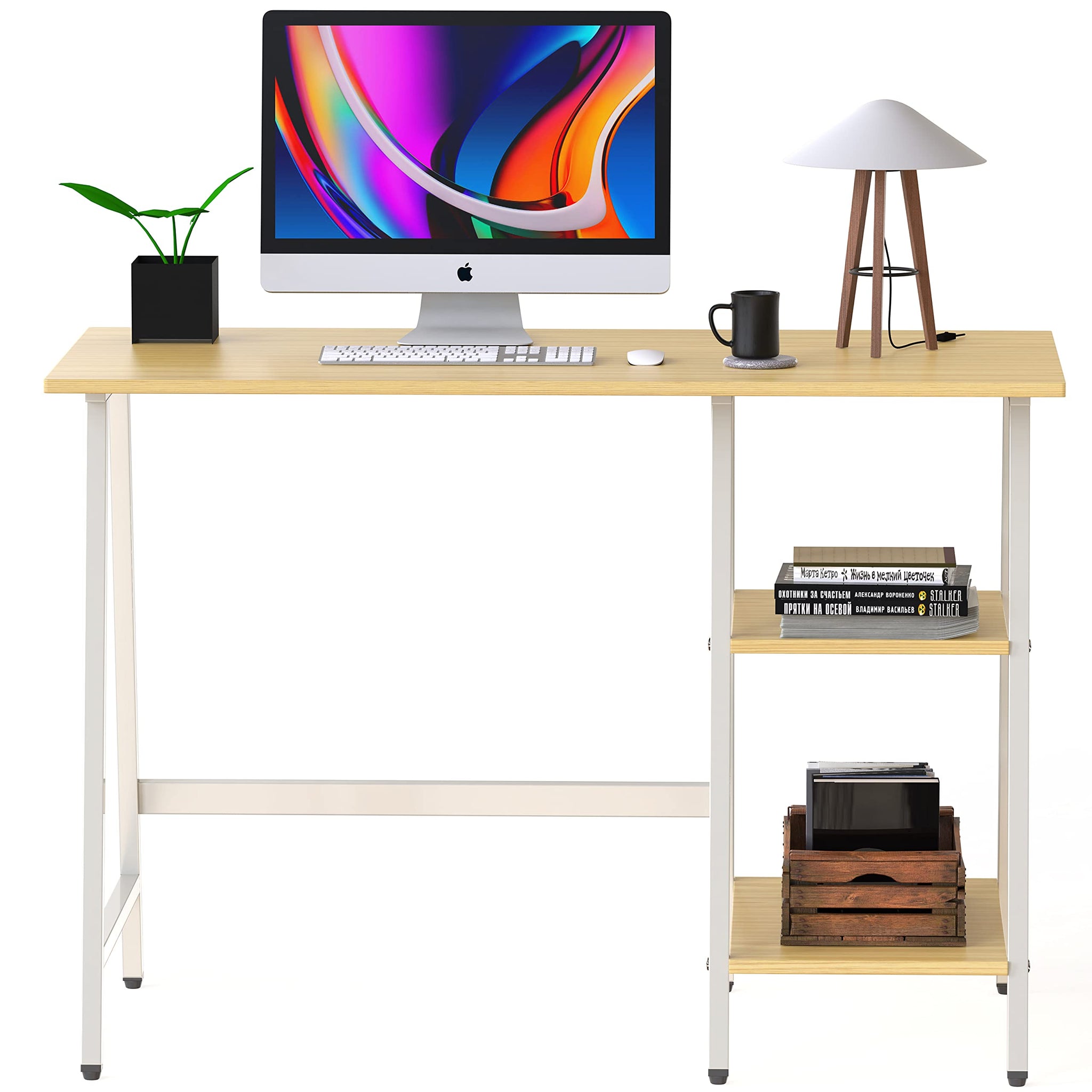 SHW 43 Inch Home Office Desk with Open Storage
