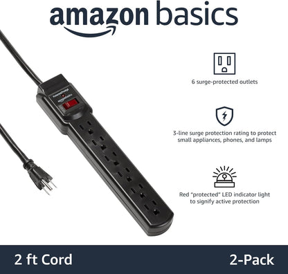 Amazon Basics Two Pack Surge Protector Power Strip 200J