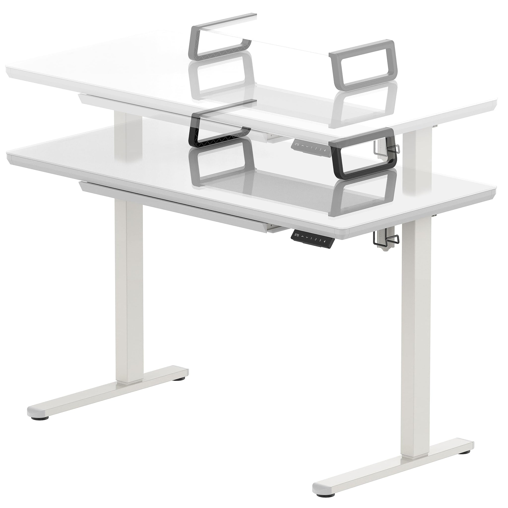 Height Adjustable Glass Desk With Monitor Riser