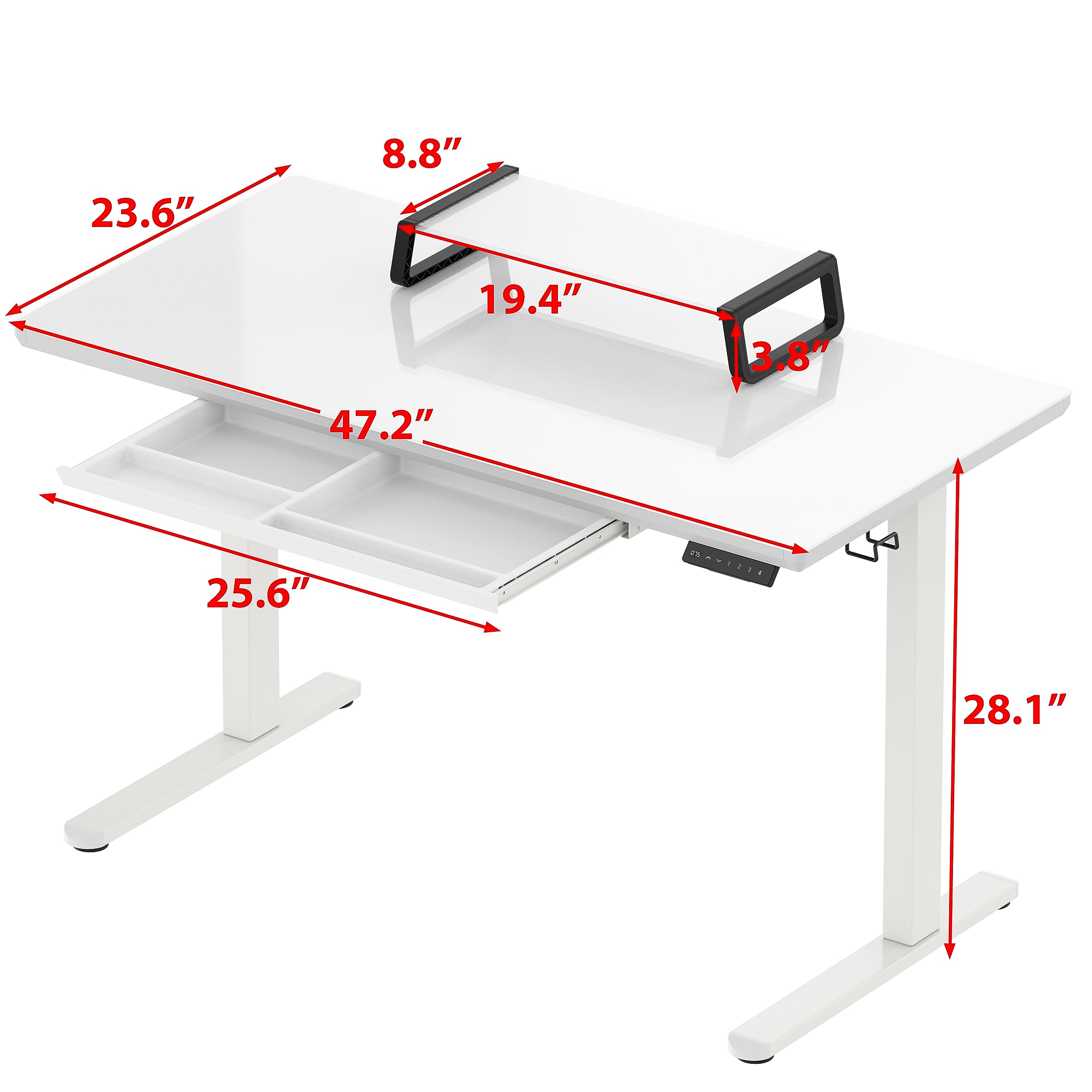 Height Adjustable Glass Desk With Monitor Riser