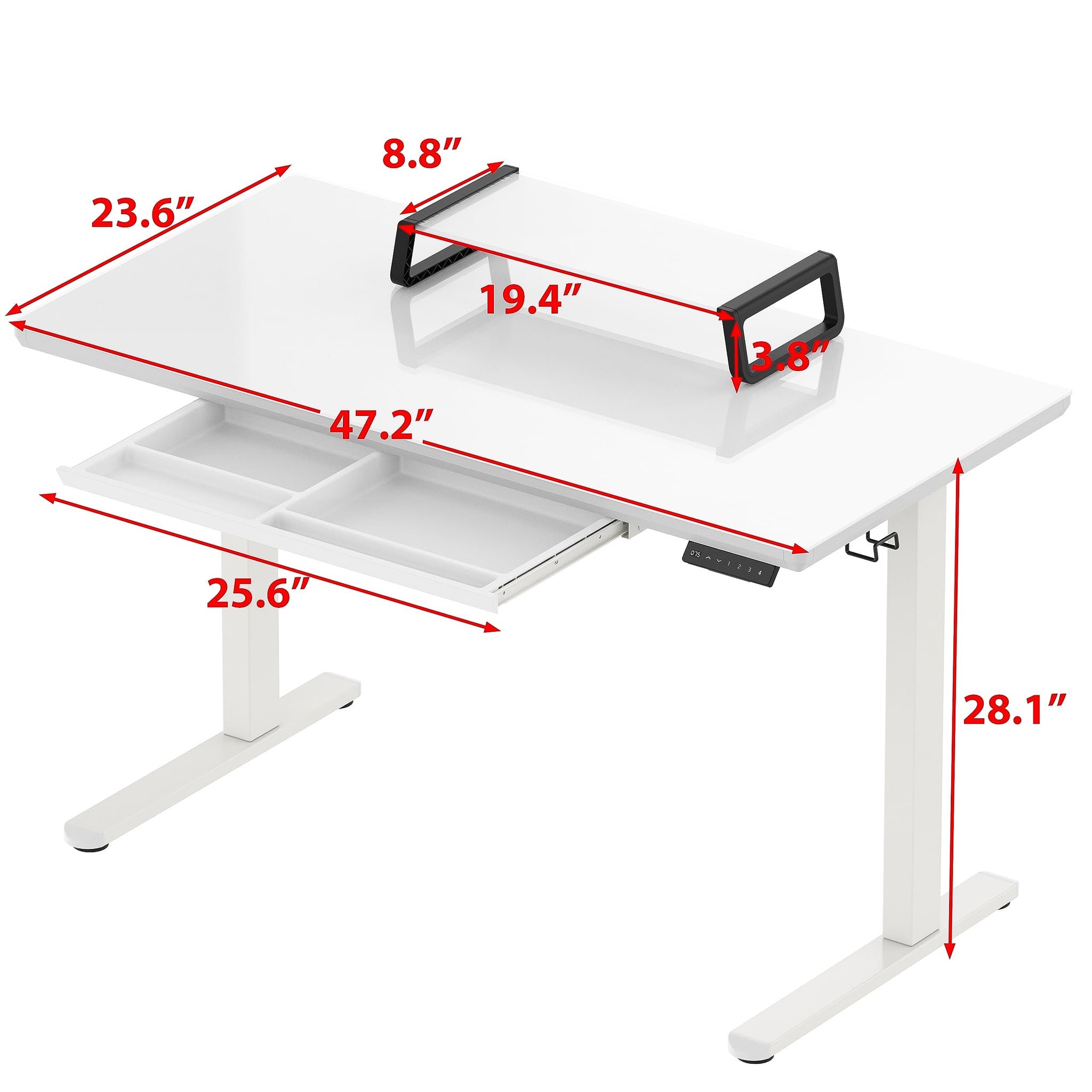 Height Adjustable Glass Desk With Monitor Riser