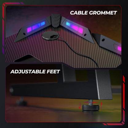 CubiCubi Gaming Desk with LED Lights and Ergonomic Design