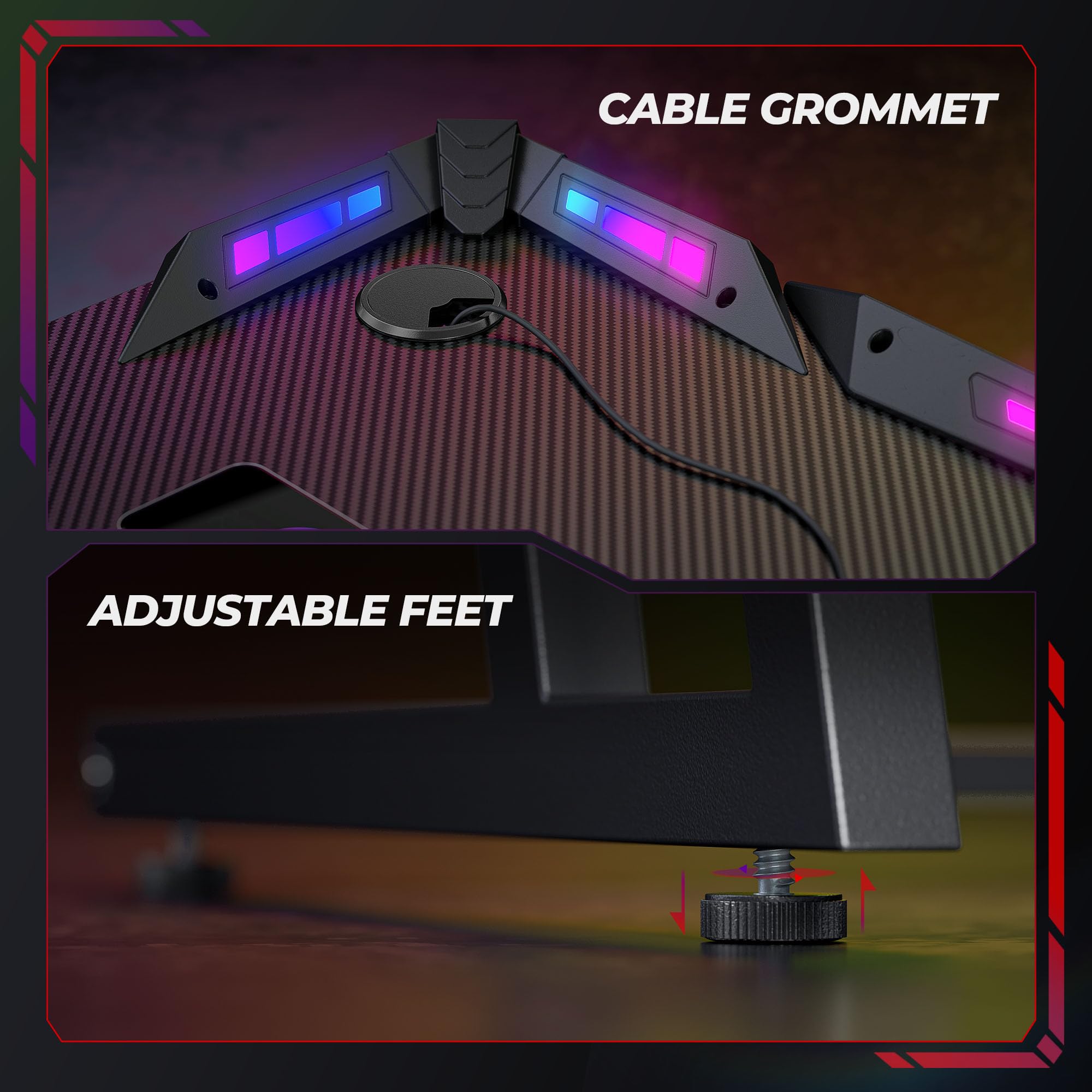 CubiCubi Gaming Desk with LED Lights and Ergonomic Design