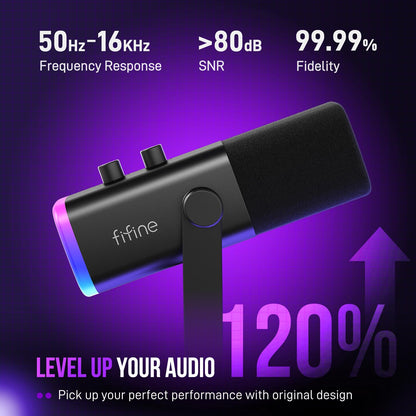 FIFINE USB XLR Dynamic Microphone AM8 Mute Button RGB Light
