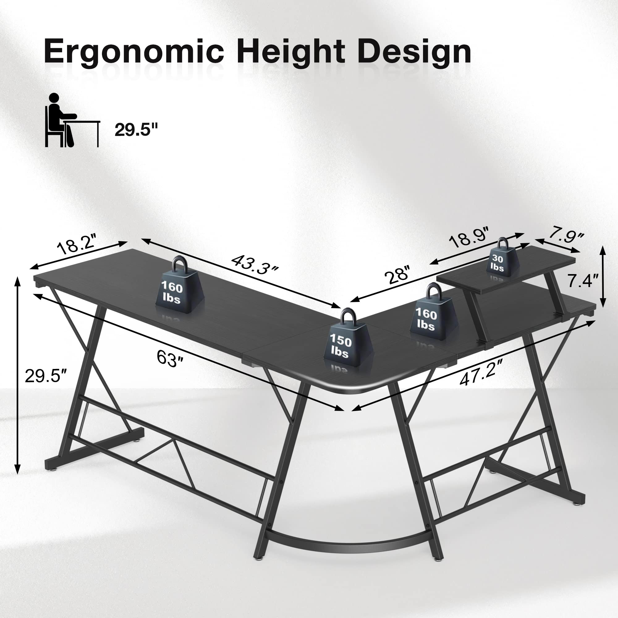 L Shaped Gaming Desk with Large Monitor Stand