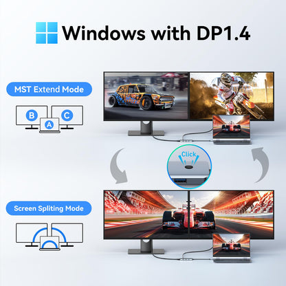 USB C Docking Station Dual Monitor 4K HDMI Hub 6 In 1