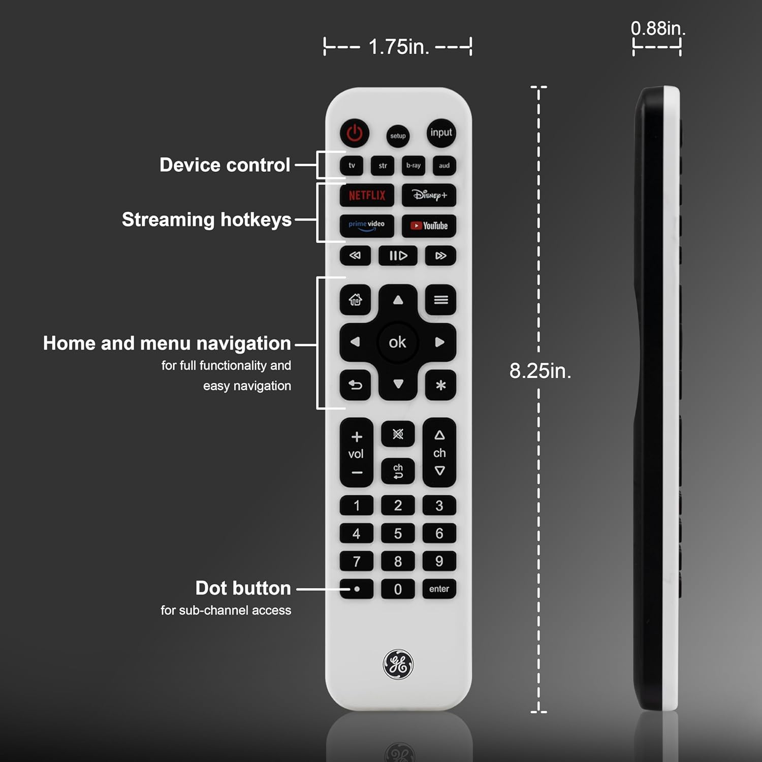GE Rechargeable Universal TV Remote Control with Backlit Buttons