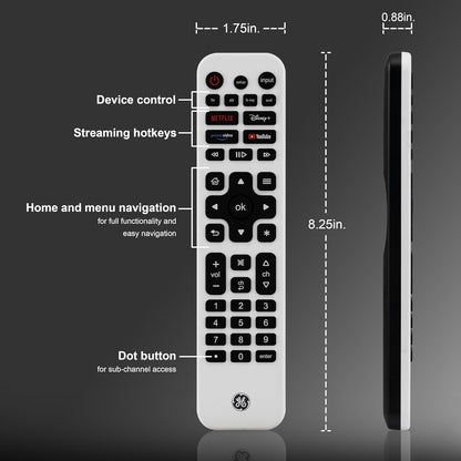 GE Rechargeable Universal TV Remote Control with Backlit Buttons