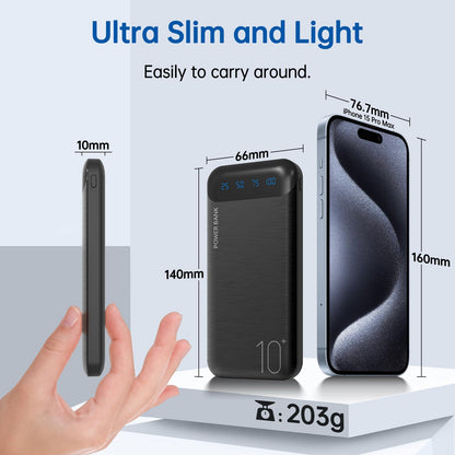 Power Bank 10000mAh Portable Charger Slim Battery Pack USB C