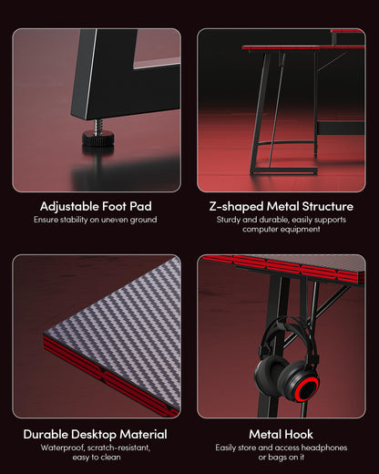 CubiCubi L Shaped Gaming Desk with Carbon Fiber Surface