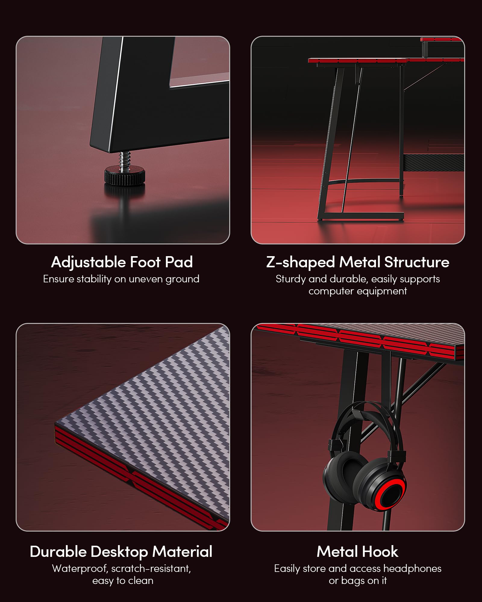 CubiCubi L Shaped Gaming Desk with Carbon Fiber Surface