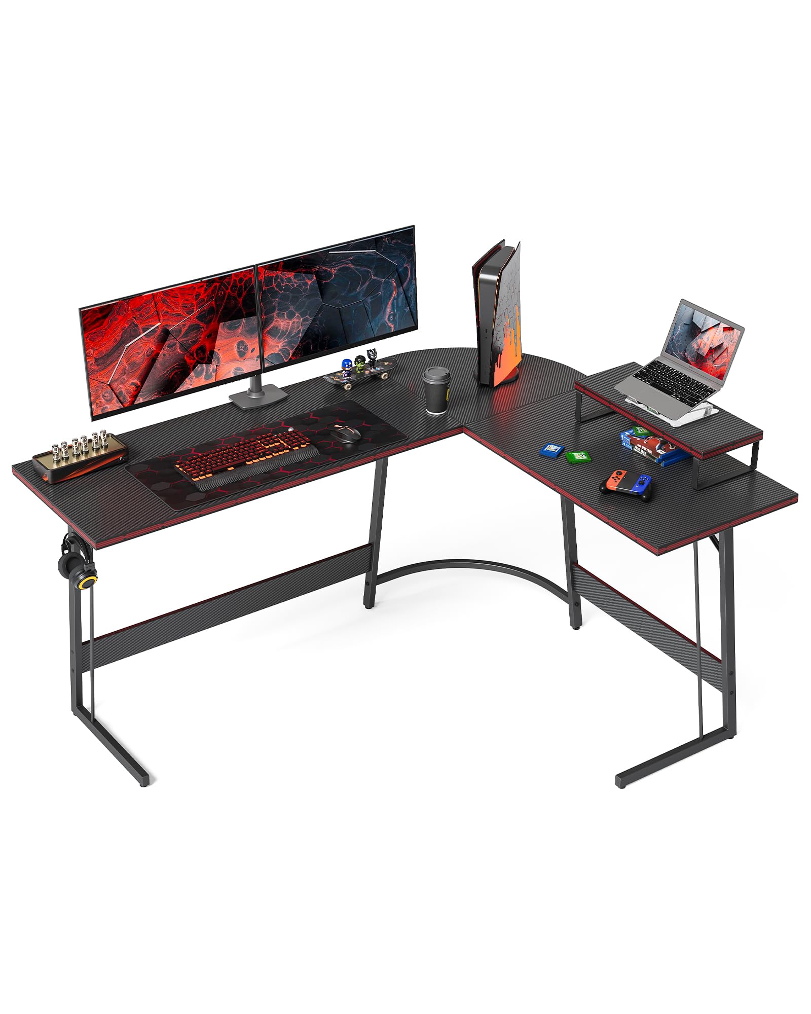 CubiCubi L Shaped Gaming Desk with Carbon Fiber Surface