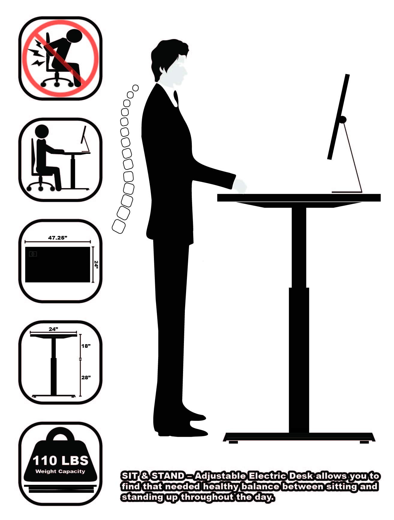 Height Adjustable Standing Desk with Memory Preset Feature