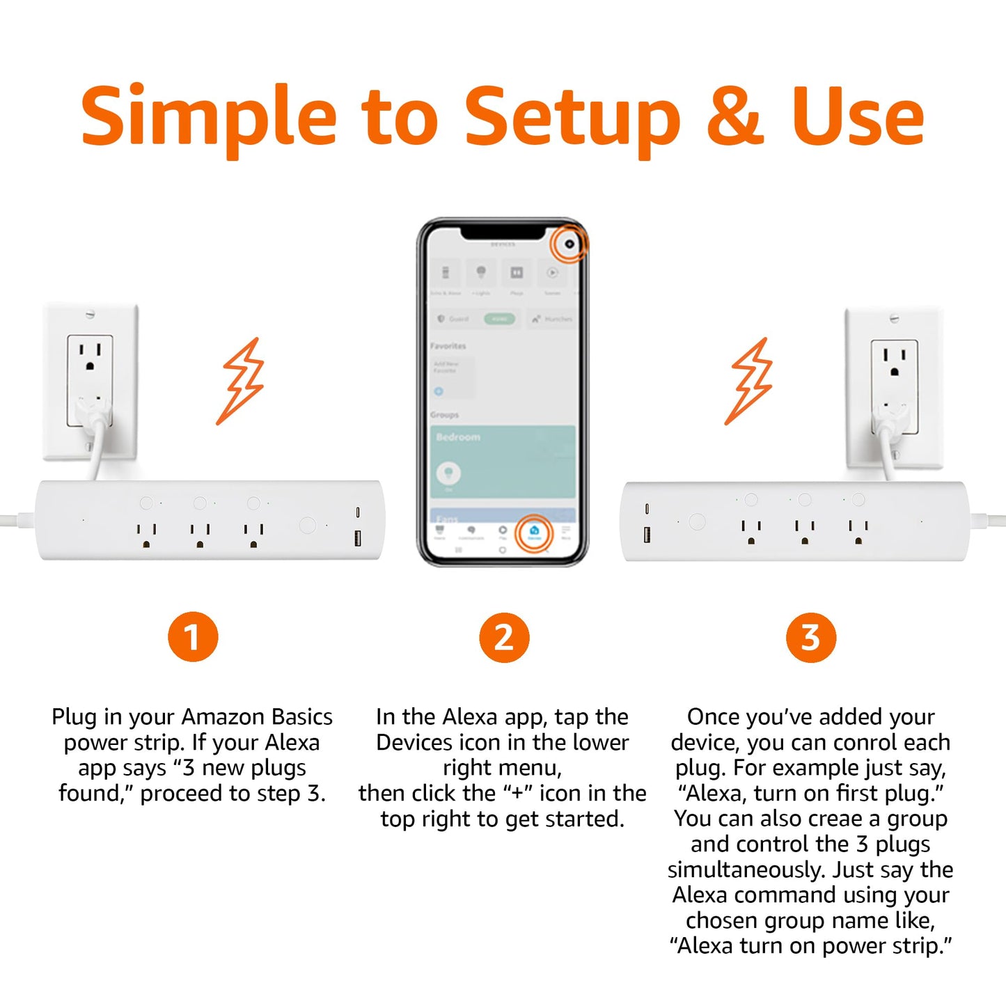 Amazon Basics Smart Power Strip With 3 Independent Outlets