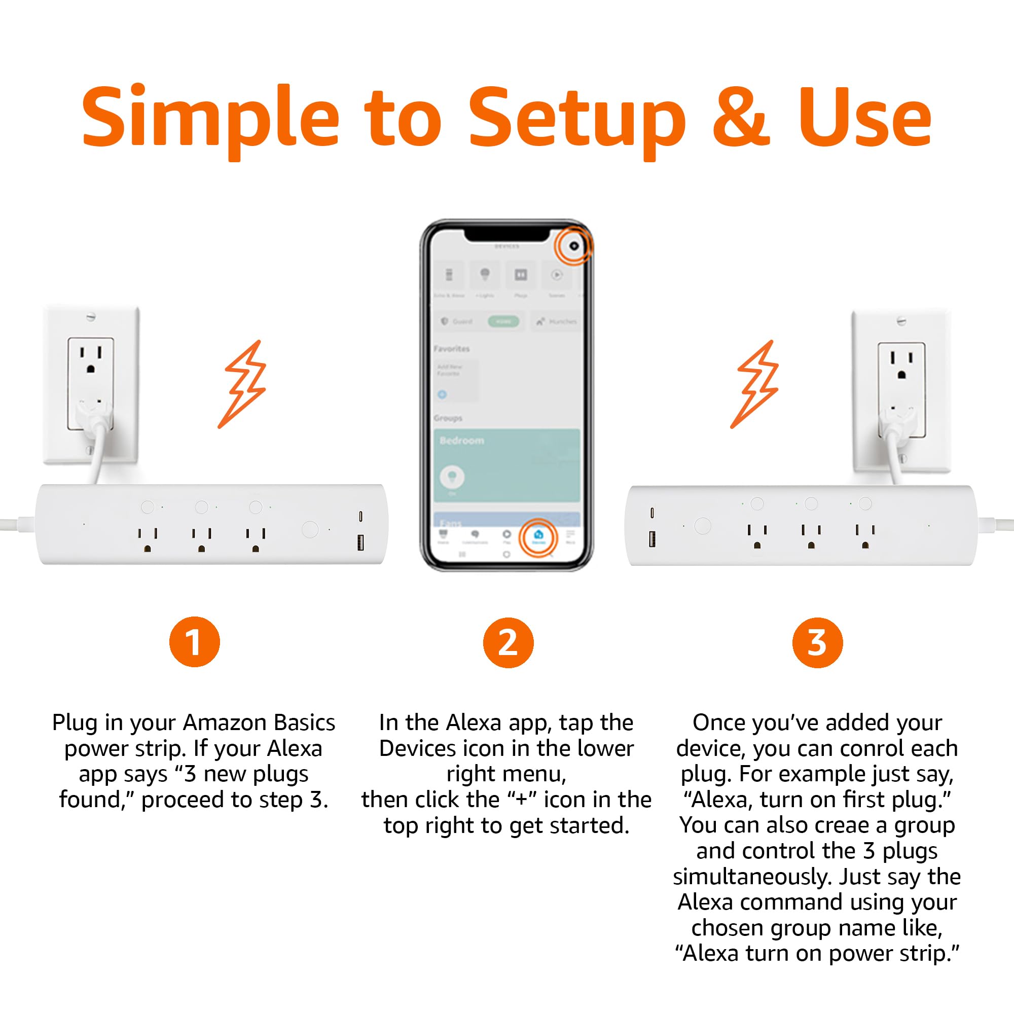 Amazon Basics Smart Power Strip With 3 Independent Outlets