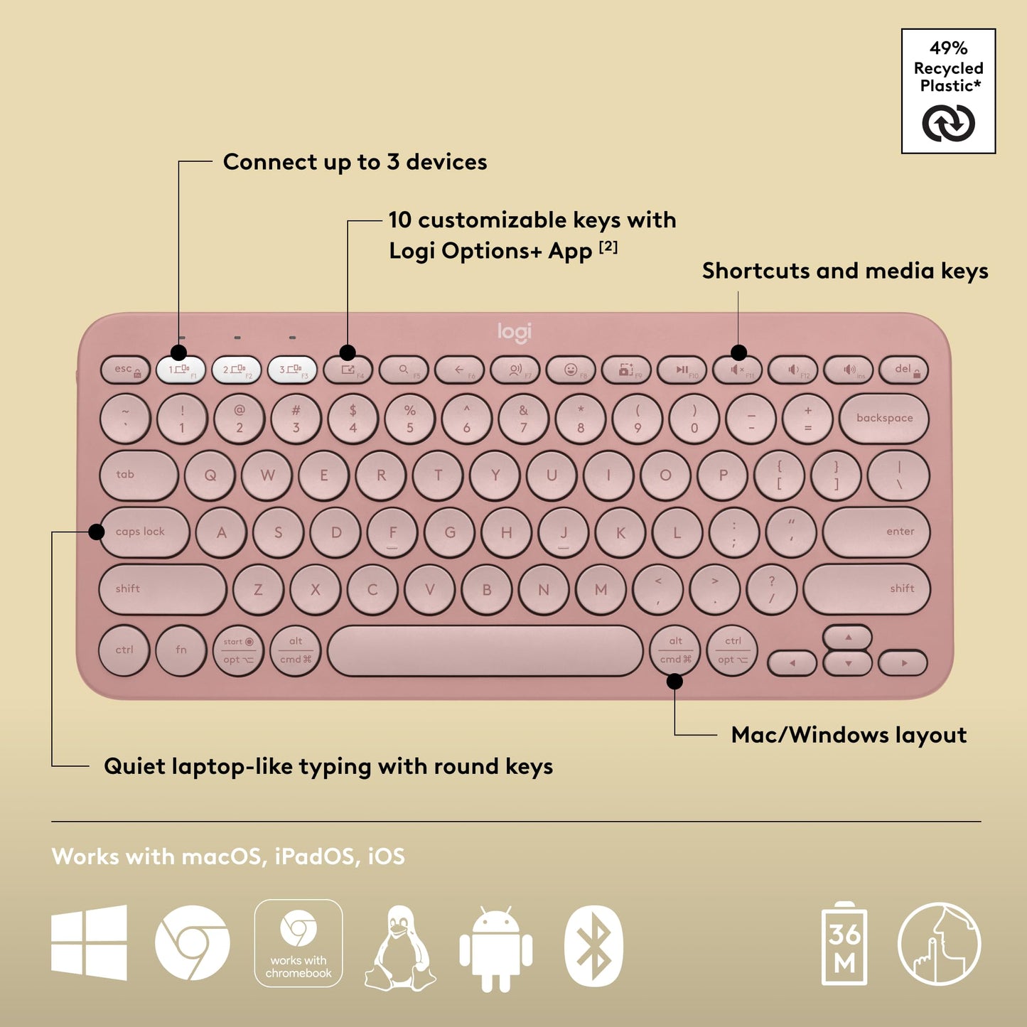 Logitech Pebble K380s Bluetooth Keyboard Slim Portable Design
