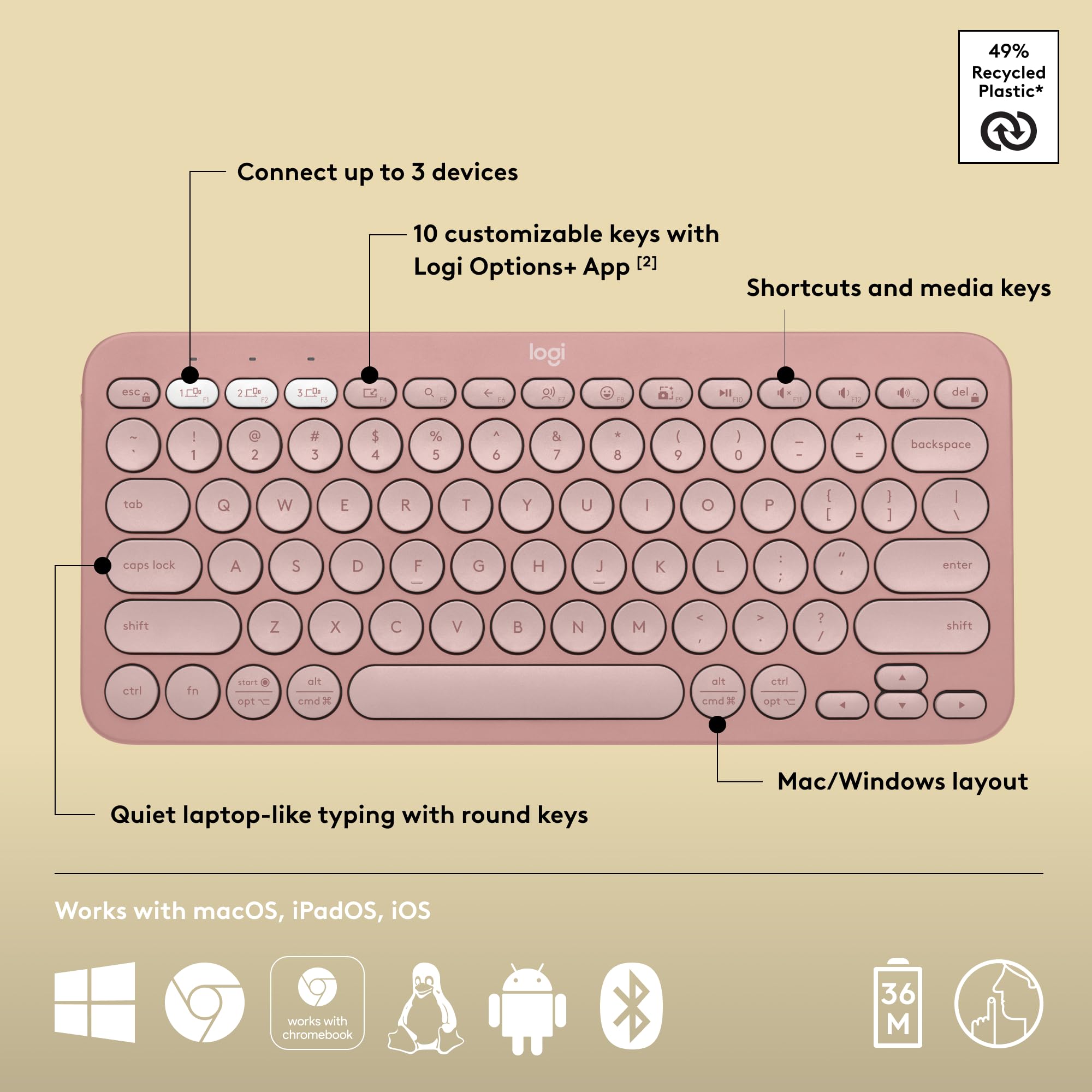 Logitech Pebble K380s Bluetooth Keyboard Slim Portable Design