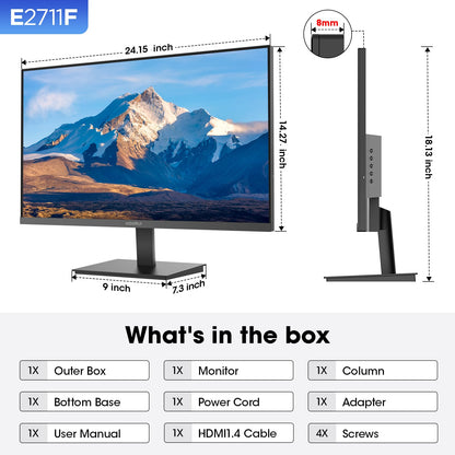 KOORUI 27 Inch IPS Monitor 1080p 100Hz HDMI VGA VESA Tilt