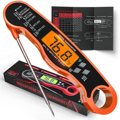 Digital Meat Thermometer Instant Read Waterproof Backlit Red