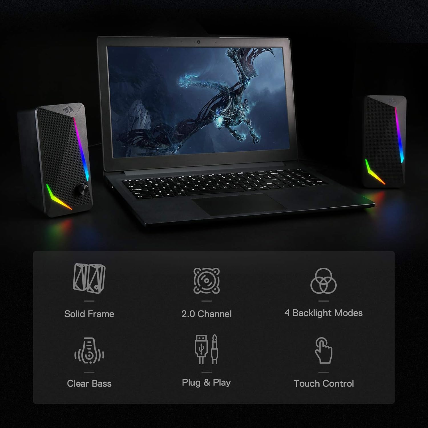 Redragon RGB Desktop Speakers with Enhanced Bass and LED Lights