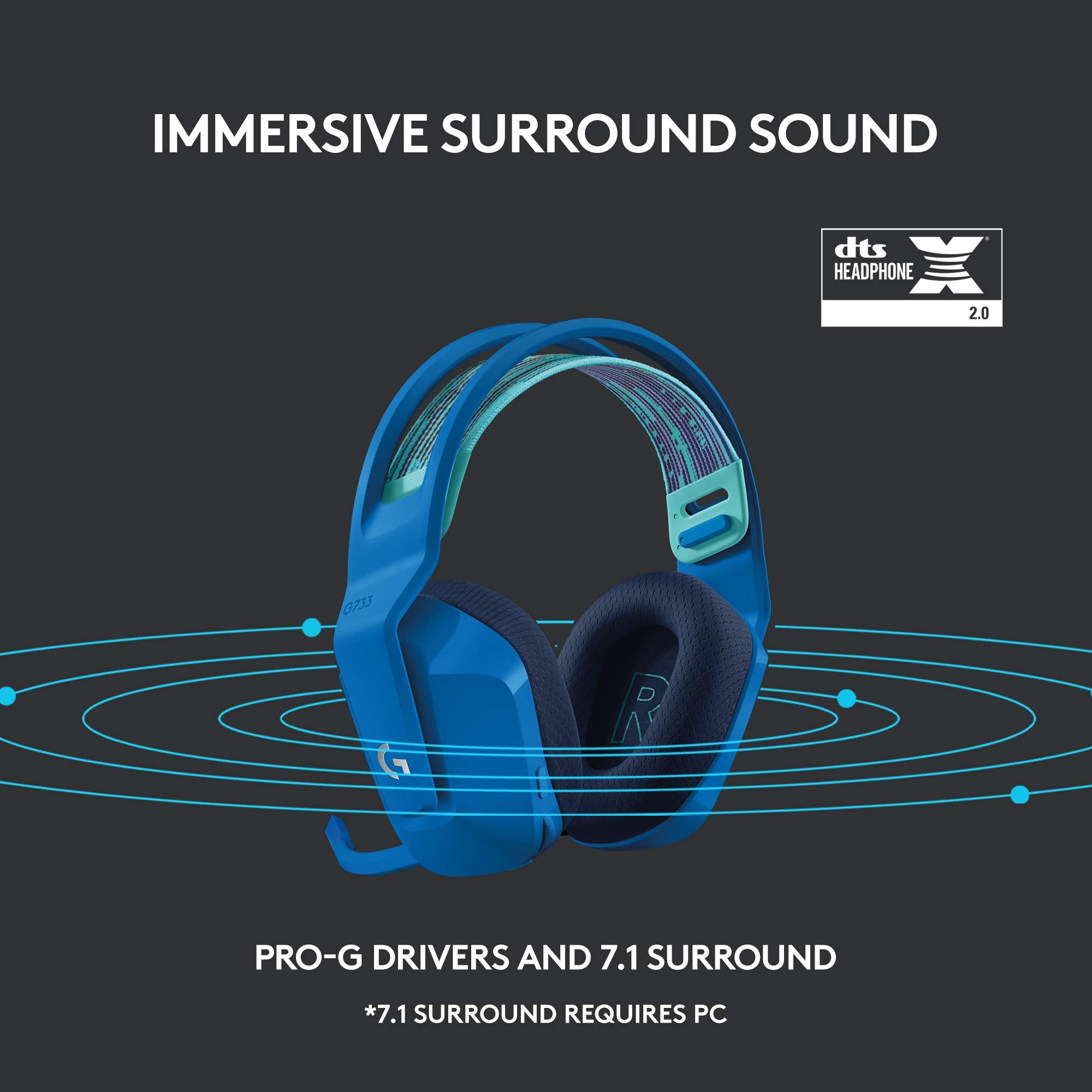 Logitech G733 Wireless Gaming Headset with Premium Audio