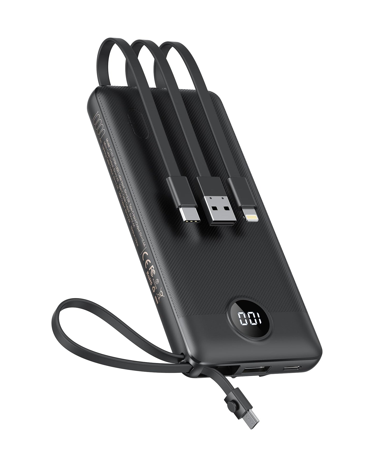 VEEKTOMX Portable Charger 10000mAh BuiltIn Cables Fast Charge