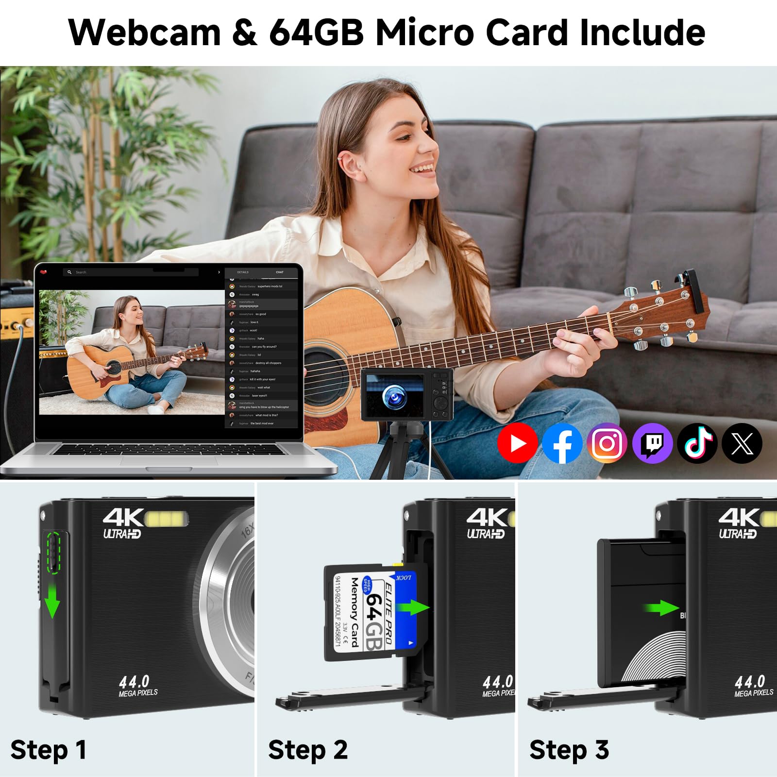 FHD 4K Digital Camera for Kids with 16X Zoom