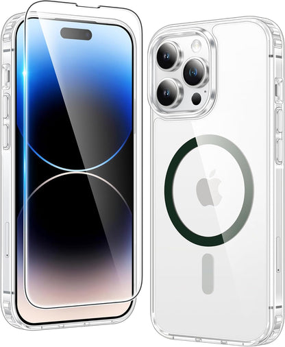 FNTCASE IPhone 16 Case Clear Magnetic MagSafe Screen Protector Drop Proof Rugged
