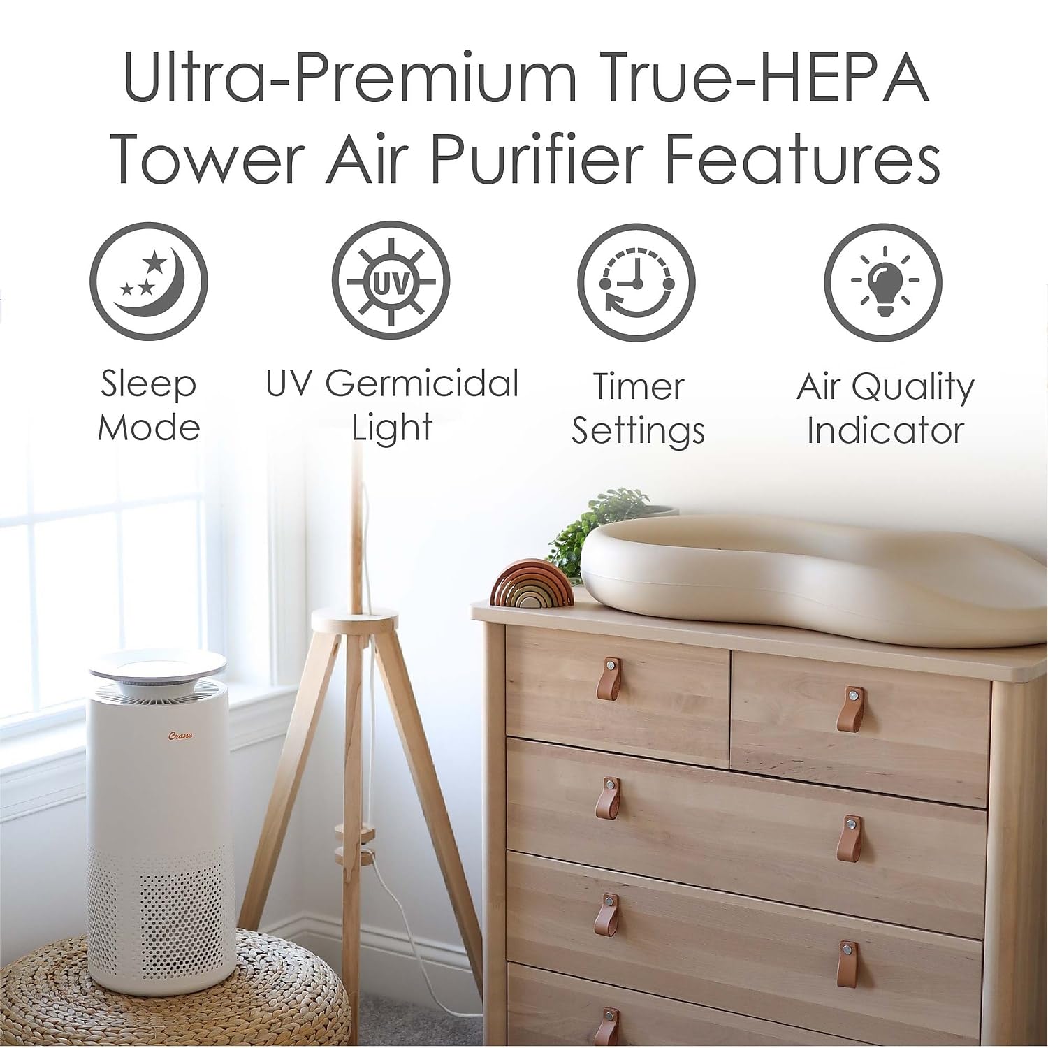 Crane HEPA Air Purifier with UV Lamp for Clean Air