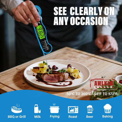 Digital Meat Thermometer Instant Read Waterproof Backlit Red